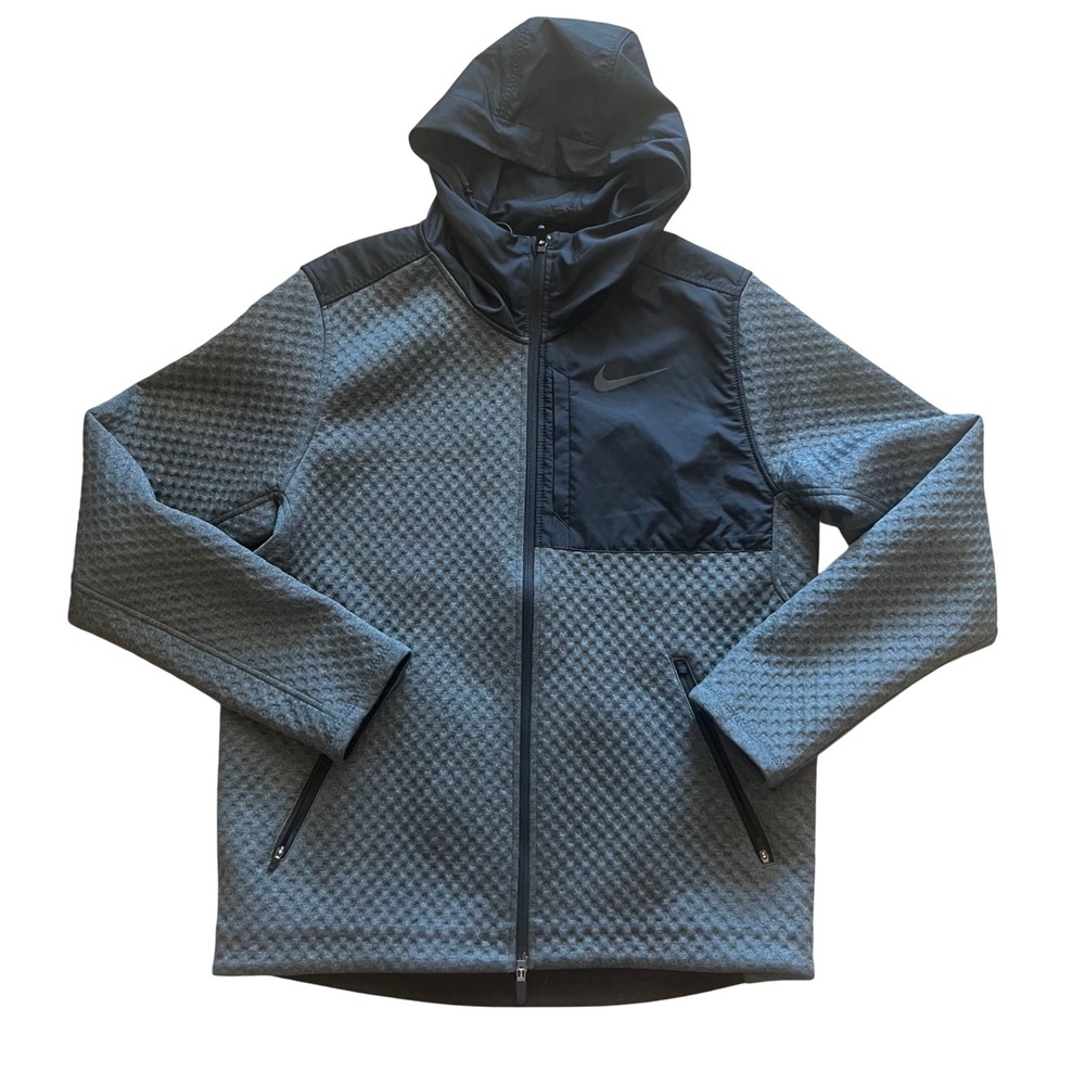 Nike Therma-FIT Waffle Knit Full Zip Hoodie Grey Black BV3998-070 Mens L